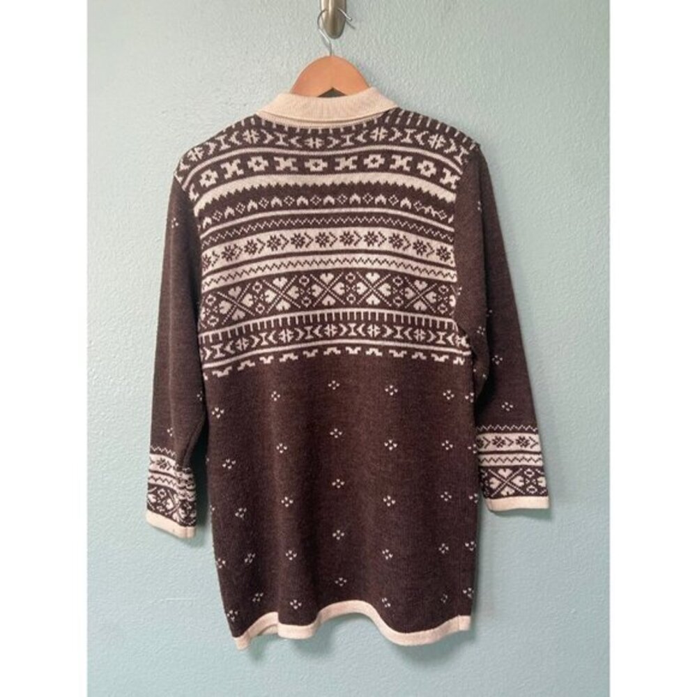 Vintage Women's Brown and Cream Patterned‎ Wool Blend Sweater Size 8 - Picture 2 of 8